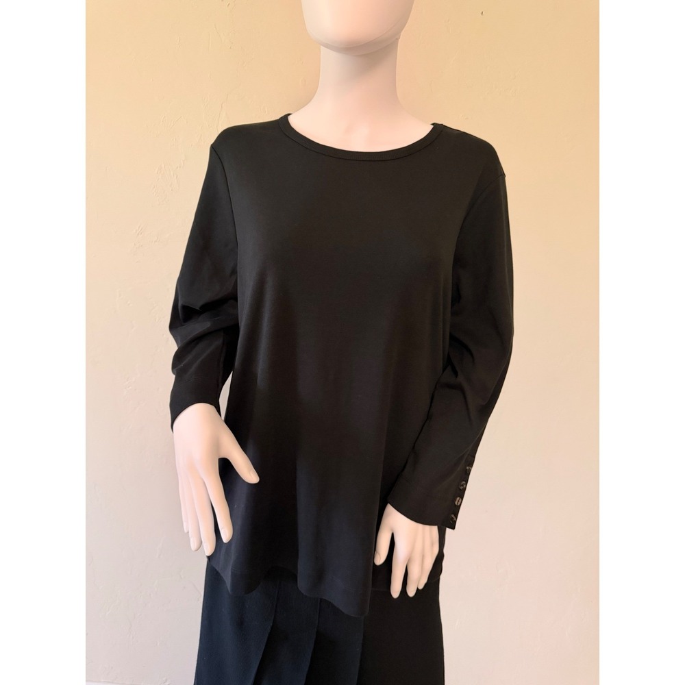 NWT Chico's Women's Black Pima Cotton Button Cuff Long Sleeve Tee Top Size XL